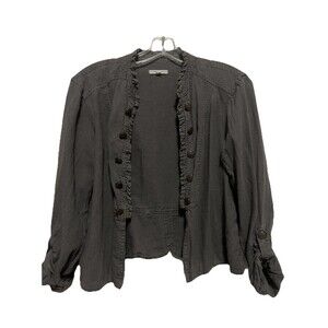 Maurices Women’s Grey Ruffle Open Front Linen Blend Blazer Jacket Large